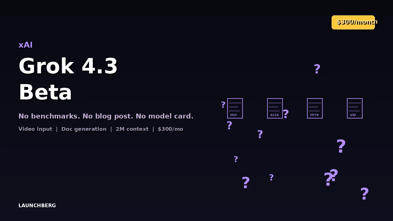 Grok 4.3 Beta: $300/Month, No Benchmarks, No Blog Post
